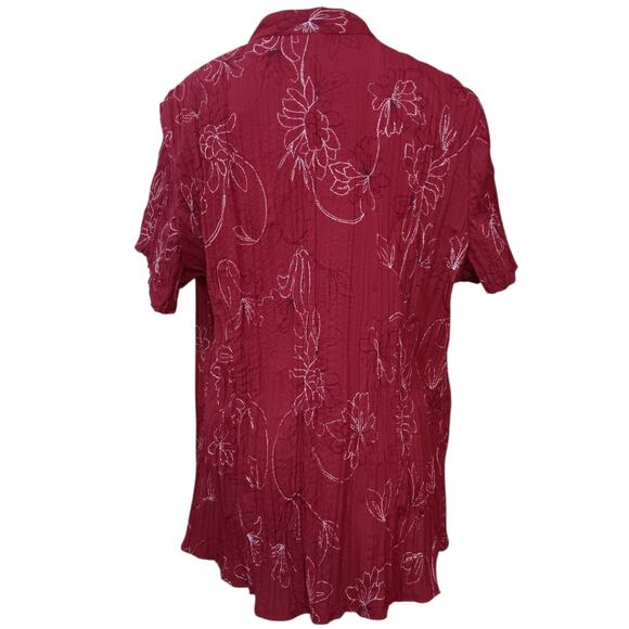 ST. JOHN'S BAY Crinkle Short Sleeve Blouse Top Plus 1X Red Floral‎ Career Travel - Picture 9 of 9